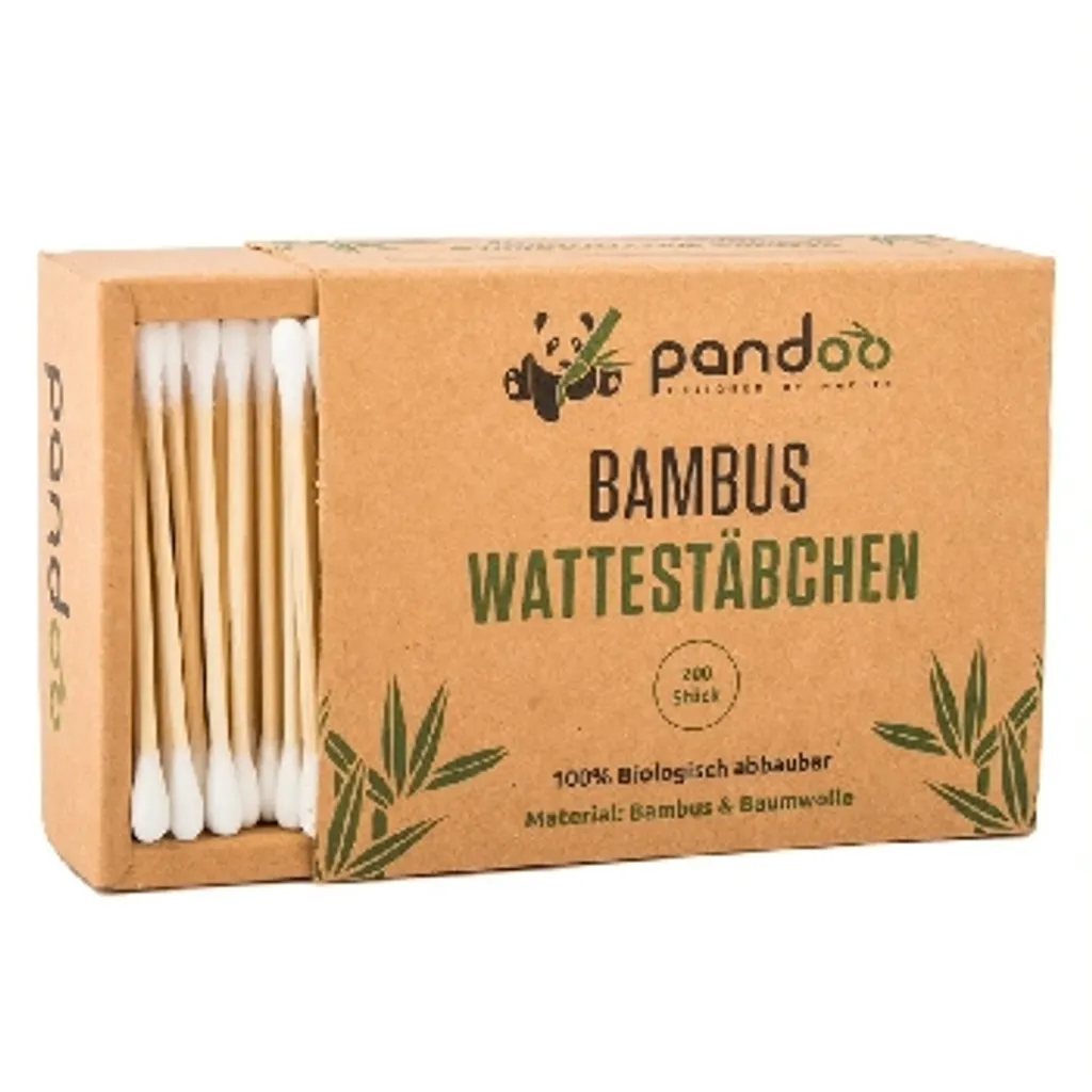 pandoo POBCS01 Coton-tige en Bambou Biodégradable - Boîte de 200 Pièces