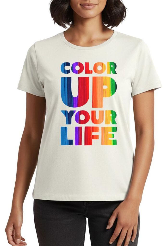 Spreadshirt Color Up Your Life Regenbogen Typografie Frauen Premium T-Shirt, 4XL, Naturweiß