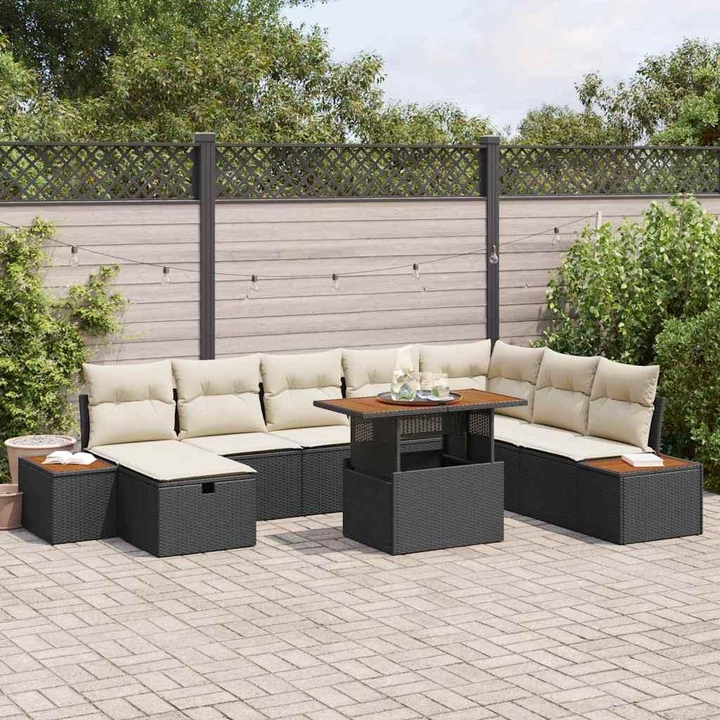 Maison Exclusive - Gartensofa-set mit Kissen 9 pcs Schwarz Poly-Rattan