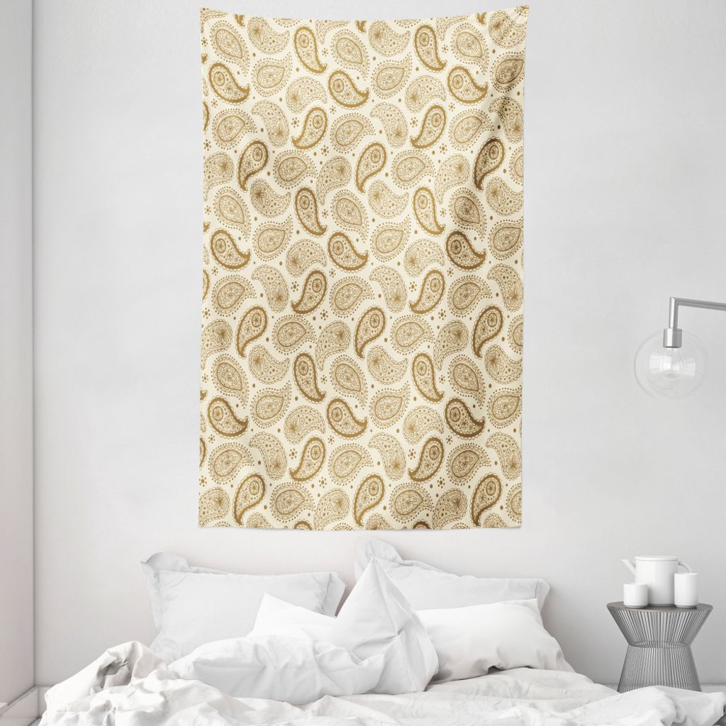 ABAKUHAUS Beige Wandteppich und Tagesdecke, Paisley Oriental Persisch aus Weiches Mikrofaser Stoff Waschbar ohne Verblassen Digitaldruck, 140 x 230...
