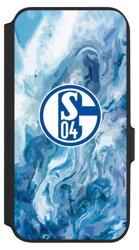 NIVOCASE Klapphülle für Samsung Galaxy A54 5G Handyhülle aus Kunst Leder NIVOflip schwarz FC Schalke 04 Fanartikel Logo