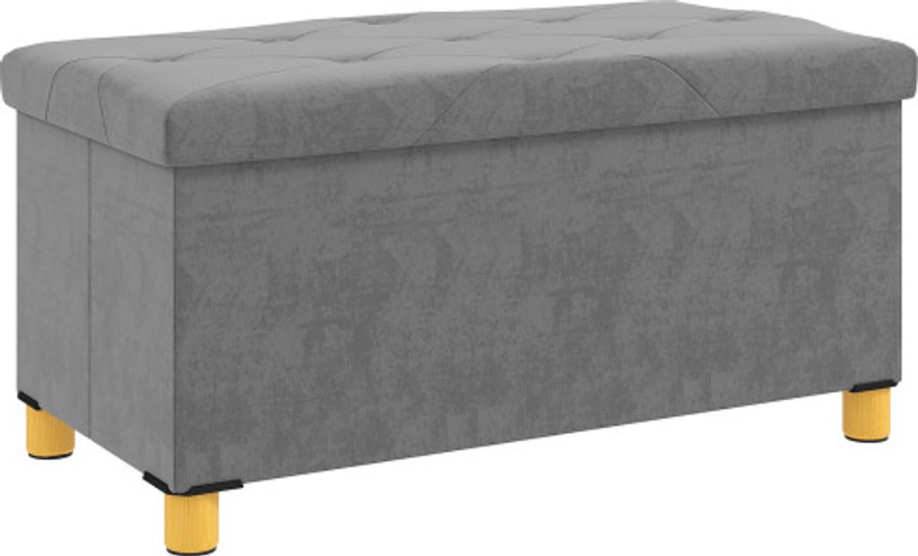 Sitzbank mit Stauraum, faltbar Polsterbank, Bettbank mit Samtoptik, Sitztruhe fuer Flur Schlafzimmer Wohnzimmer, Grau 76x38x38cm