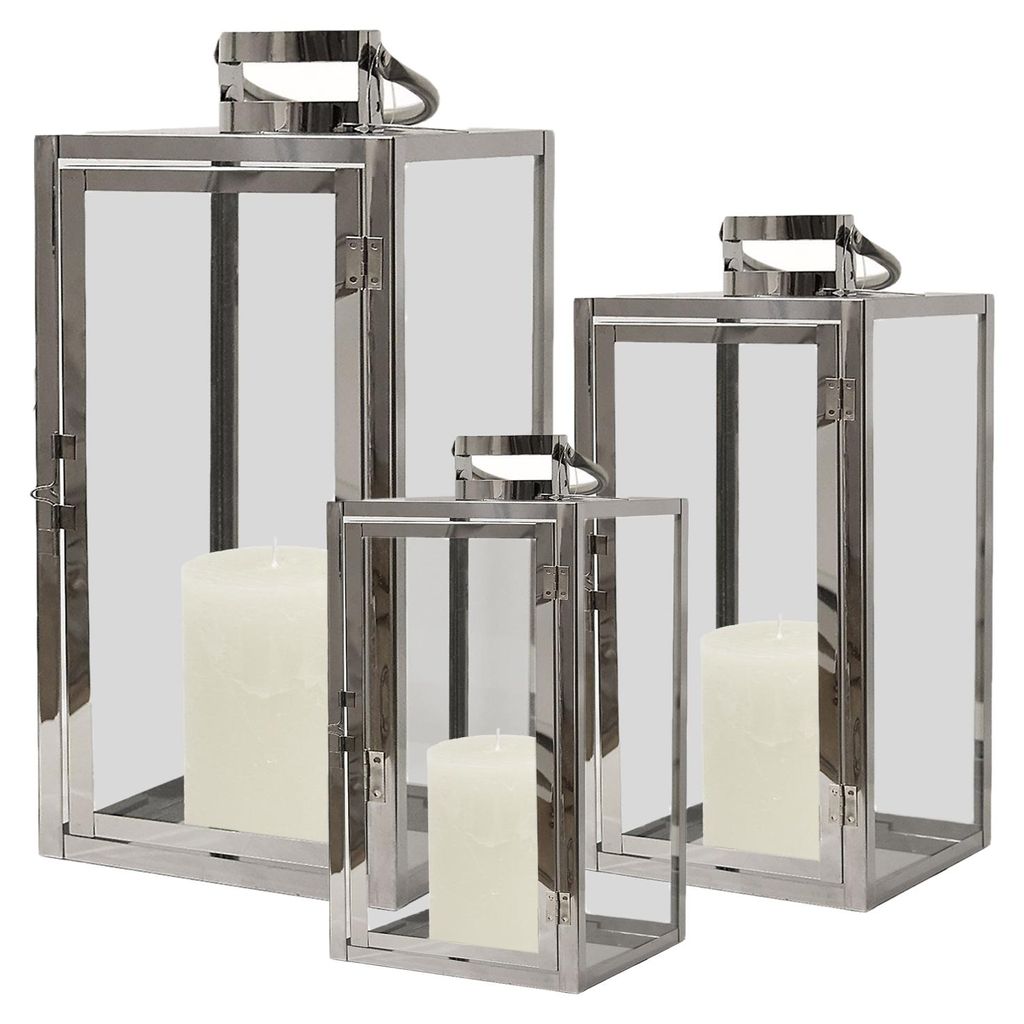 XL Edelstahl Laternen 3er Set Gartenlaternen Edelstahl Glas Produktbild 