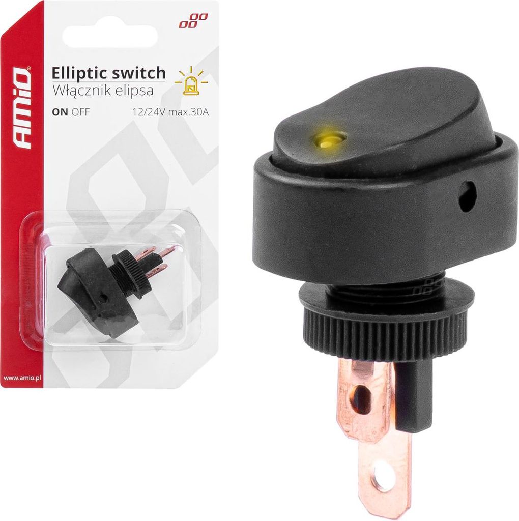Universeller Schalter elipsenförmig mit Beleuchtung 12V/24V 30A schwarz