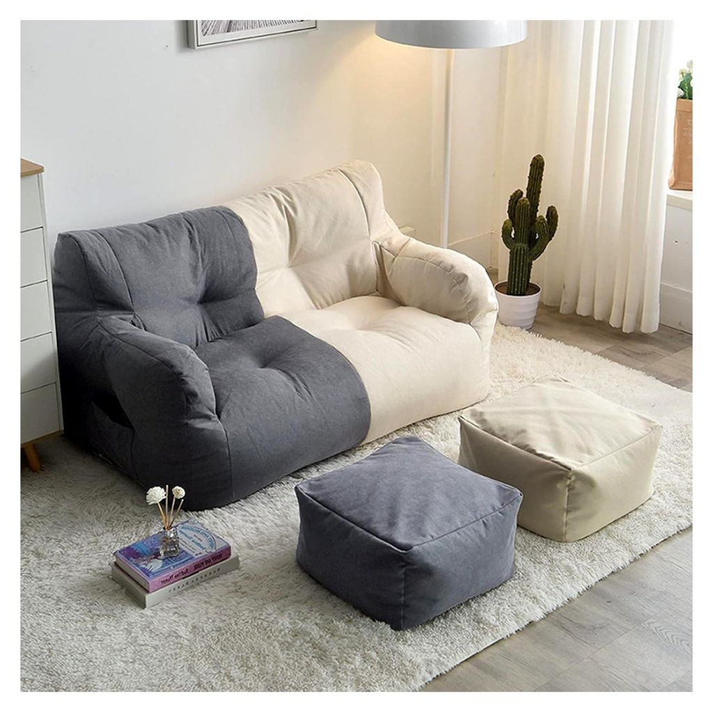 Sitzsackbezug für Lazy Sofa, Bezug für Birnen-Ottoman (ohne Füllung) für Innenräume, Beige-graue Nähte