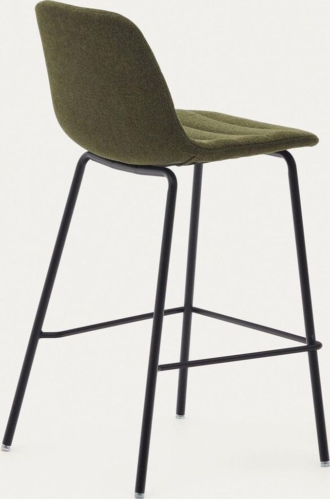 2er Set Zunilda Hocker aus dunkelgrünem Chenille und Stahl mit schwarzem Finish