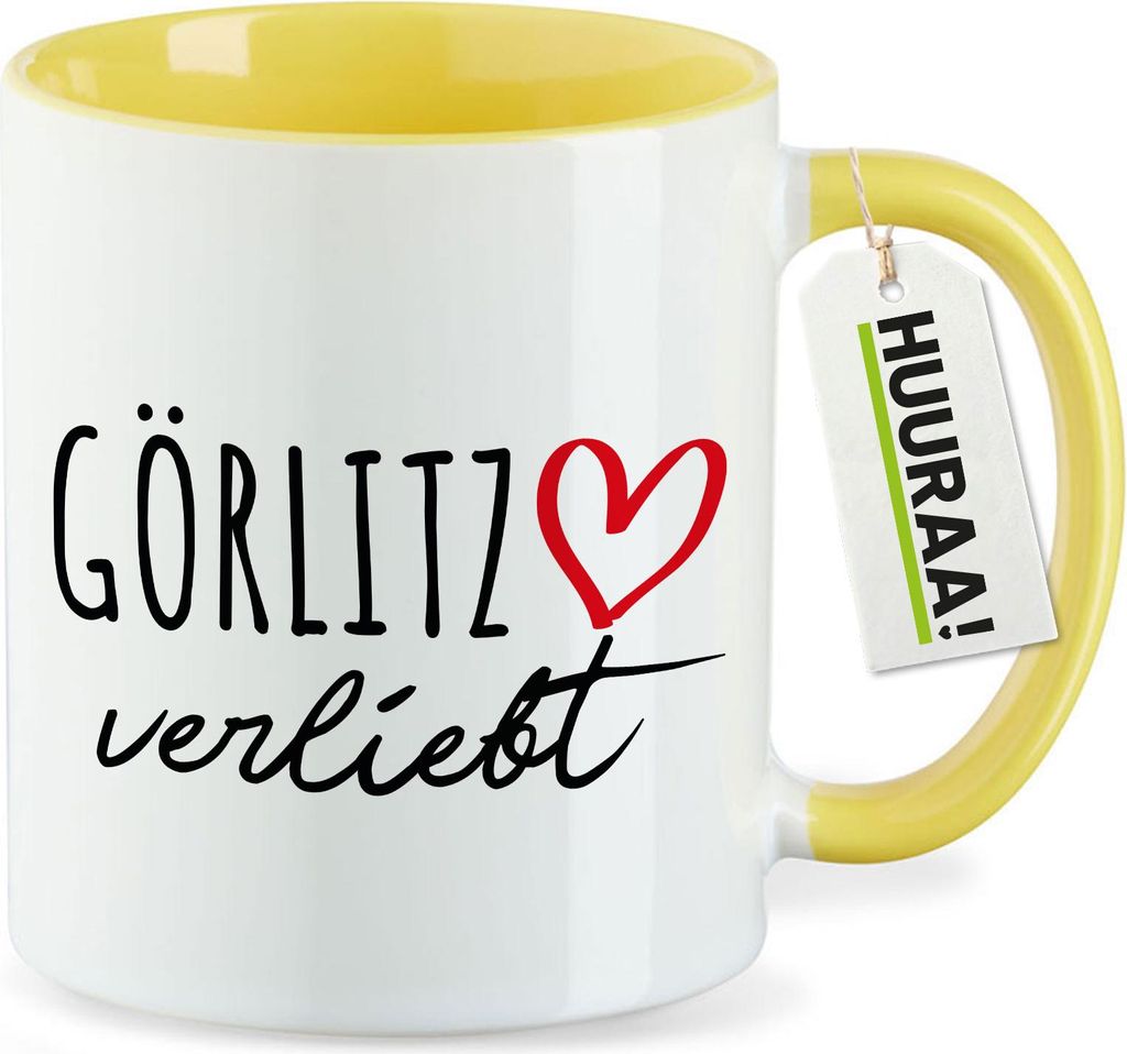 Huuraa Kaffeetasse Görlitz verliebt 330ml Gelb Keramik Kaffeebecher Geschenkidee
