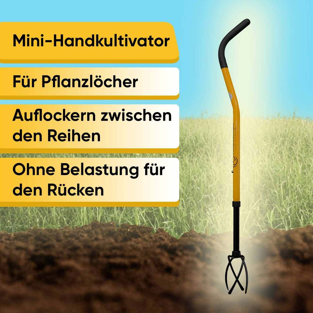 TORNADICA Manueller Kultivator Mini Gartenkralle Vertikutierer Wurzelzieher Unkrautkralle mit Stiel Gartenfräse Bodenlockerer Unkrautstecher