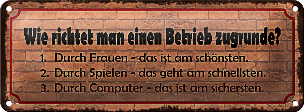 Blechschild Spruch 27x10cm Betrieb richten Frauen Spielen Dekoration