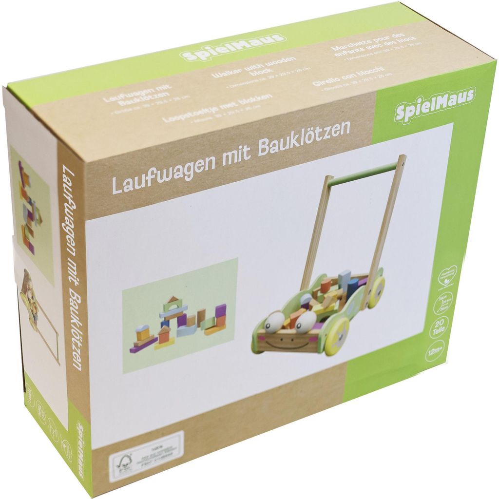 Holz Lauflernwagen mit Bauklötzen - pädagogisches Spielzeug Produktbild 