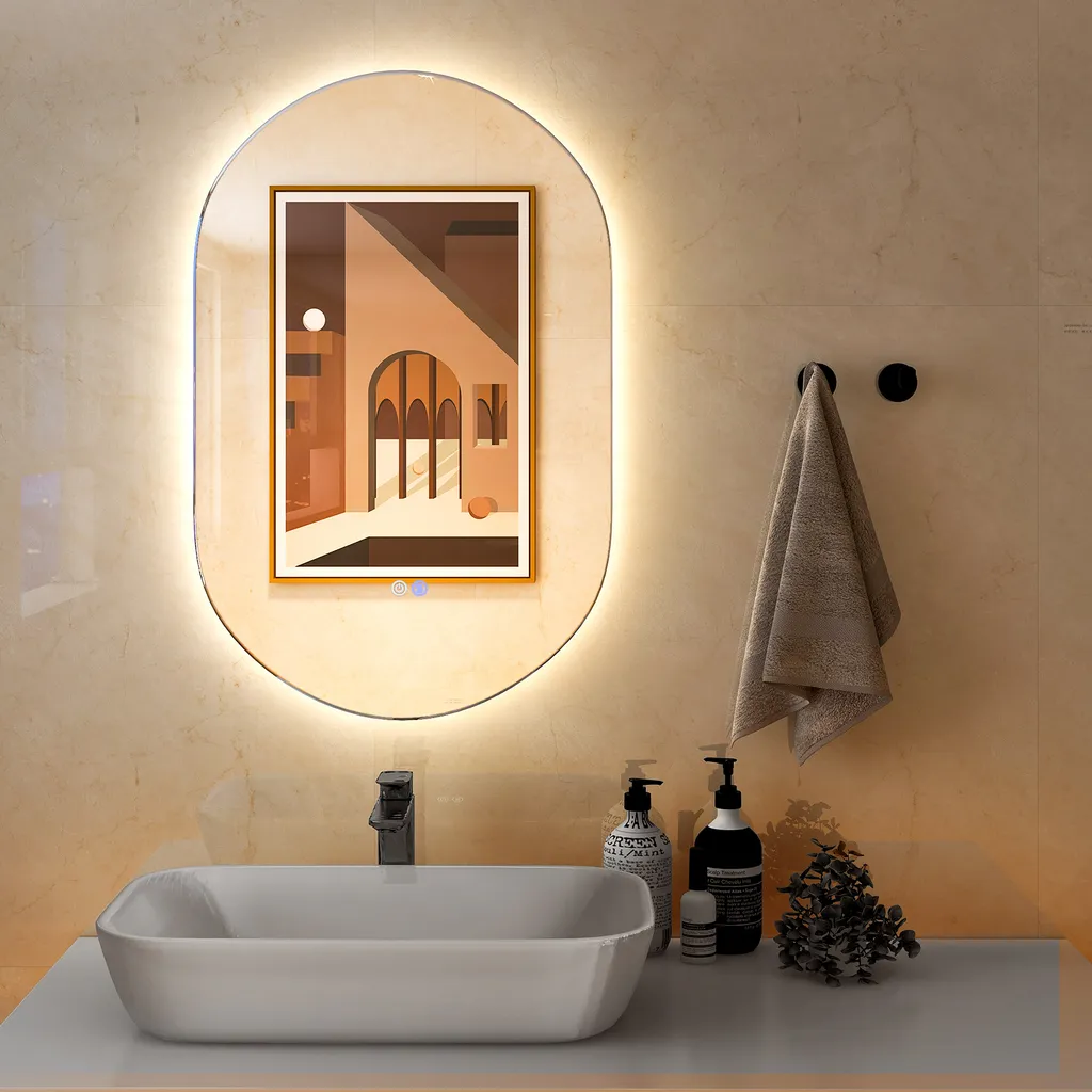 Miroir LED 80x50cm COSTWAY avec Chauffage Anti-Buée et Éclairage Dimmable