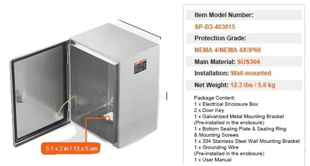Coffret électrique mural en acier inoxydable 304 IP66 400x300x150