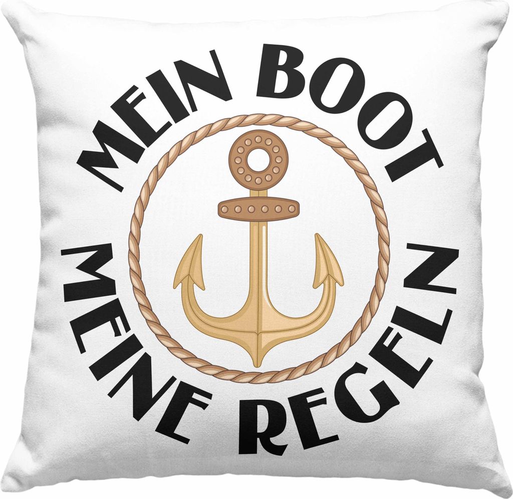 Trendation - Kapitän Deko-Kissen mit Füllung 40x40 Geschenk Käptn Lustiger Spruch Bootsfahrer Sportboot Herren Segler Segeln Motoboot Lustig (Blau)