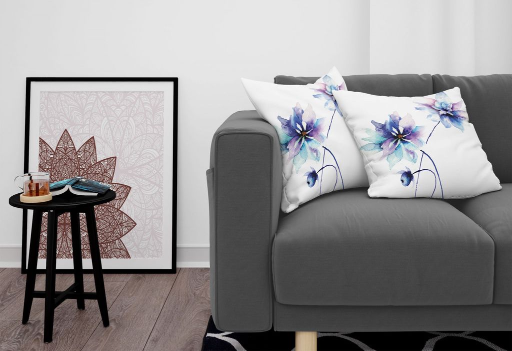 ABAKUHAUS Aquarell-Blumen Kissenbezug Set (2Stück), Blumen Zeichnung Mit Weichen Frühling Farben Retro Stil Floral Artwork, 60x60cm, Weiß Violet...