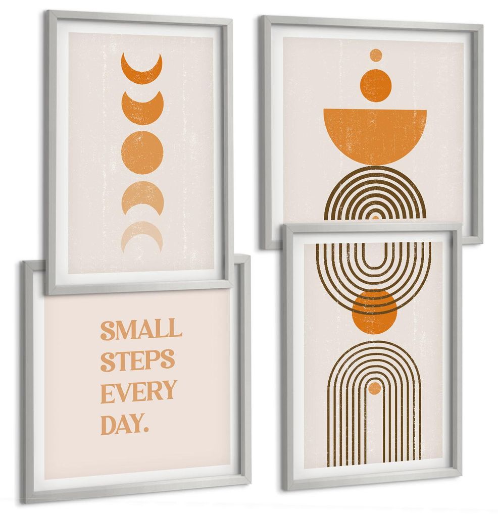 Bilder Set 4-teilig im silbergerahmten Rahmen – Wandbilder 4 Stück – gerahmte Poster für Wohnzimmer, Schlafzimmer und Flur – 50x50 cm - 40x...