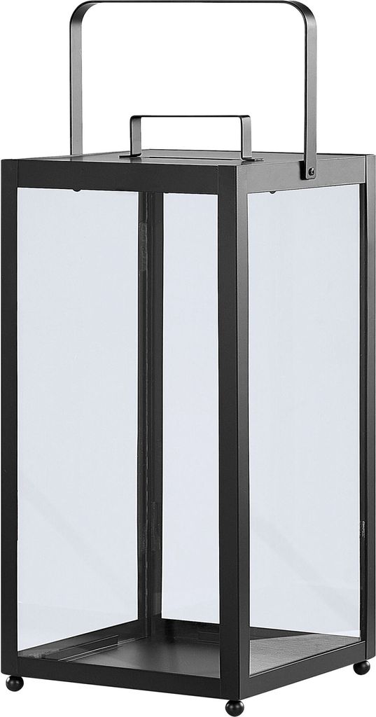 BELIANI Laterne Schwarz Metall Glaseinsatz 41 cm mit Henkel Produktbild 