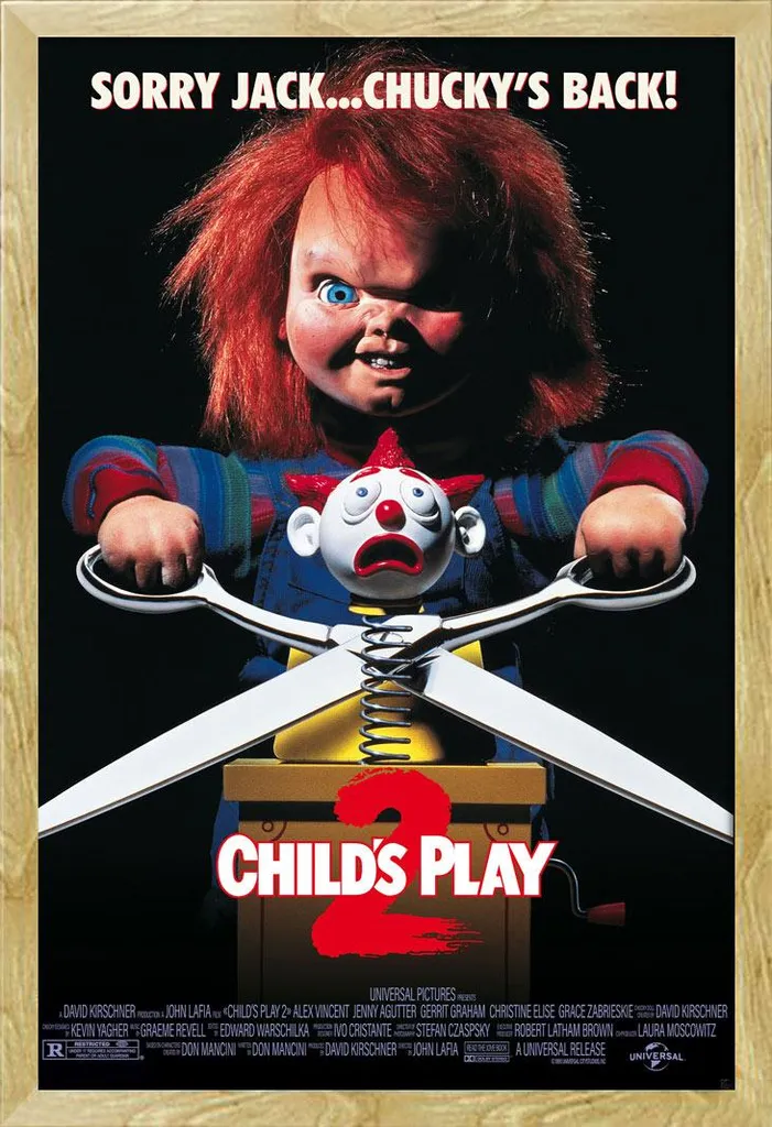 Poster Chucky Child's Play 2 Encadré : Protection Acrylique et MDF Hêtre
