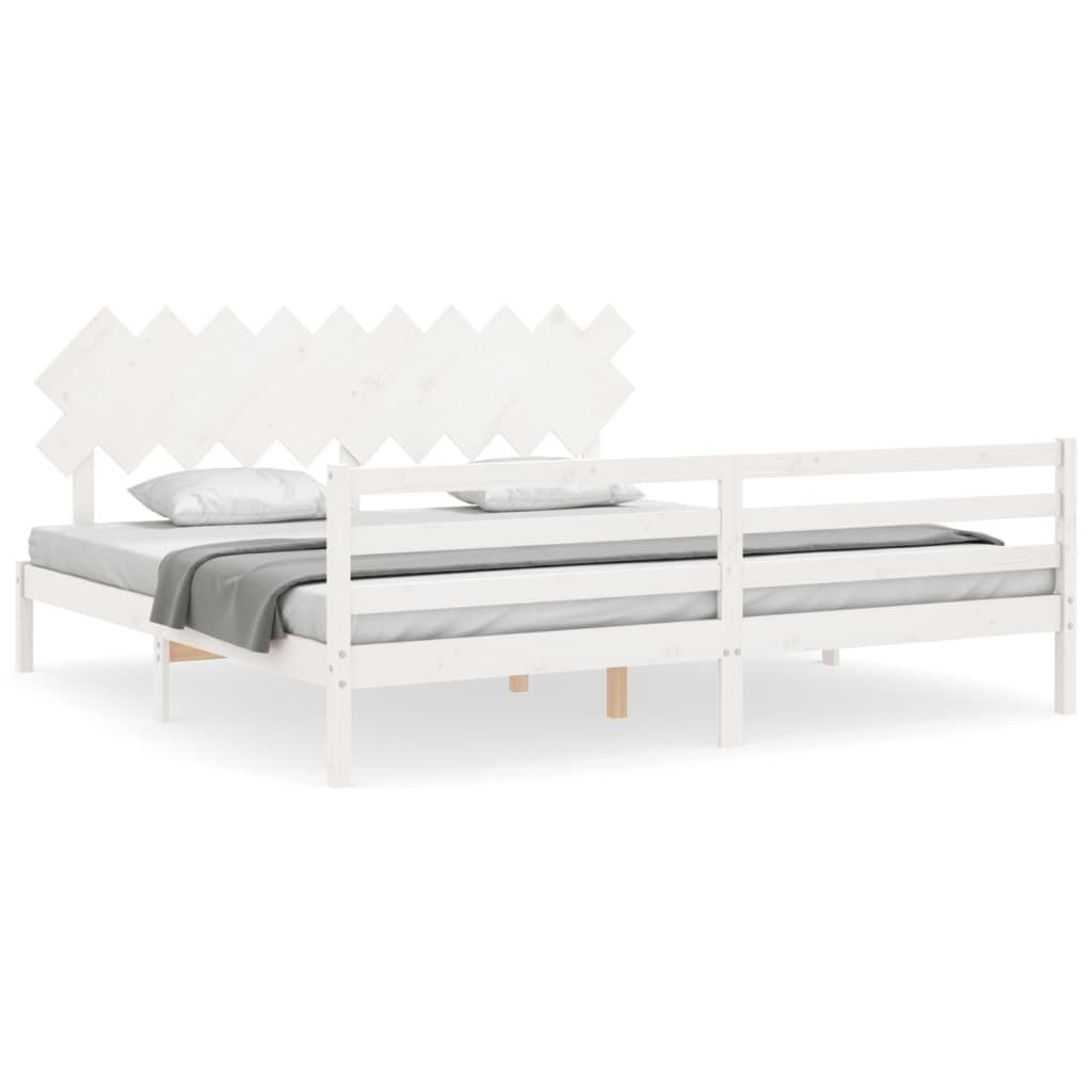 vidaXL Massivholzbett mit Kopfteil Weiß 200x200 cm