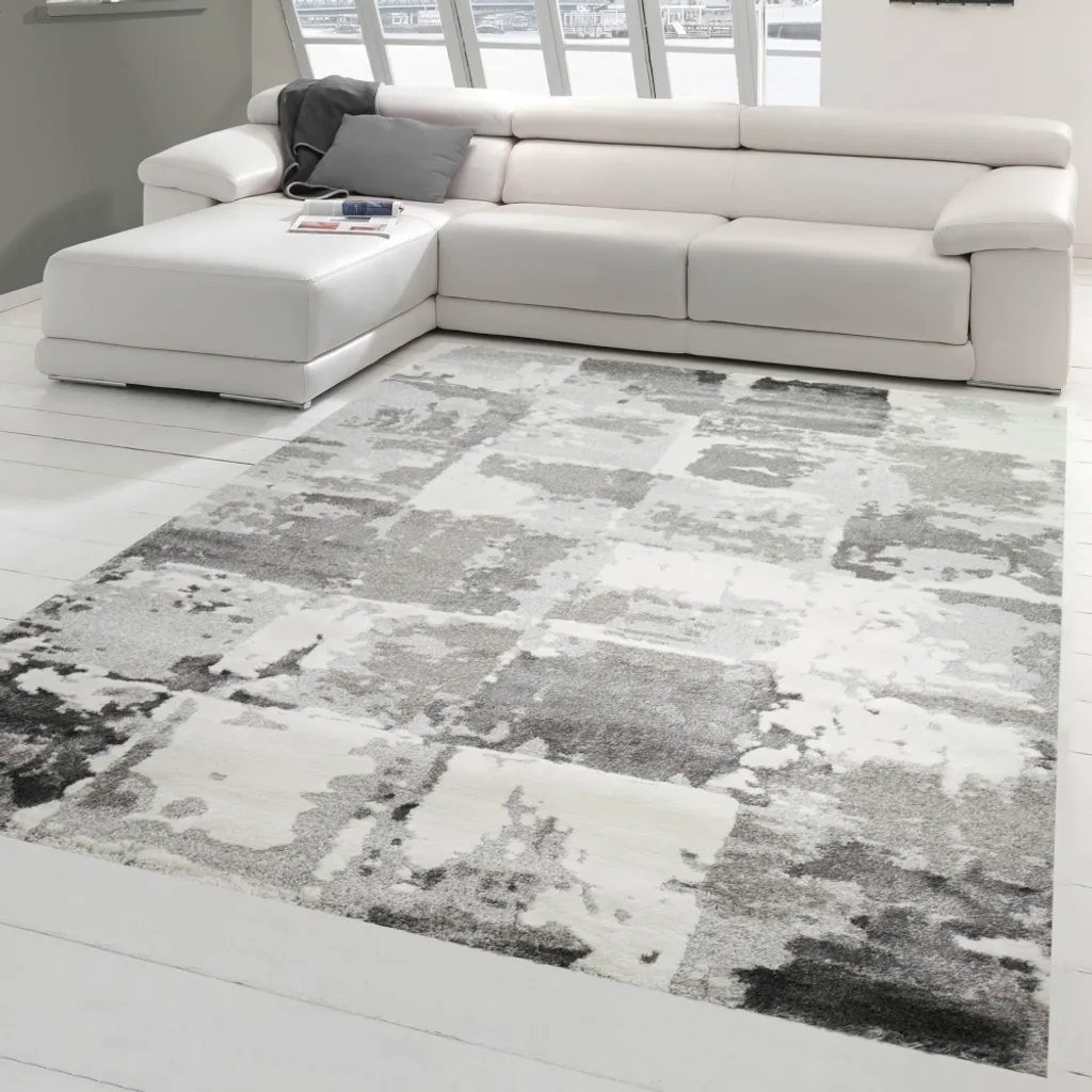 Tapis Moderne 80x300cm carreaux gris et crème pour illuminer le salon