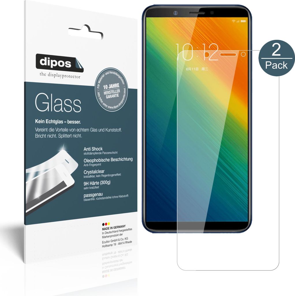 2x Schutzfolie für Lenovo K5 Note 2018 - Anti-Shock 9H Folie dipos Glass