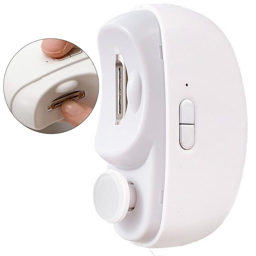 Elektrischer Nageltrimmer für Kinder & Erwachsene, automatische Nagelfeile mit Licht, Zwei Geschwindigkeiten, Sicherheitsmodus, Type-C Laden, Weiß