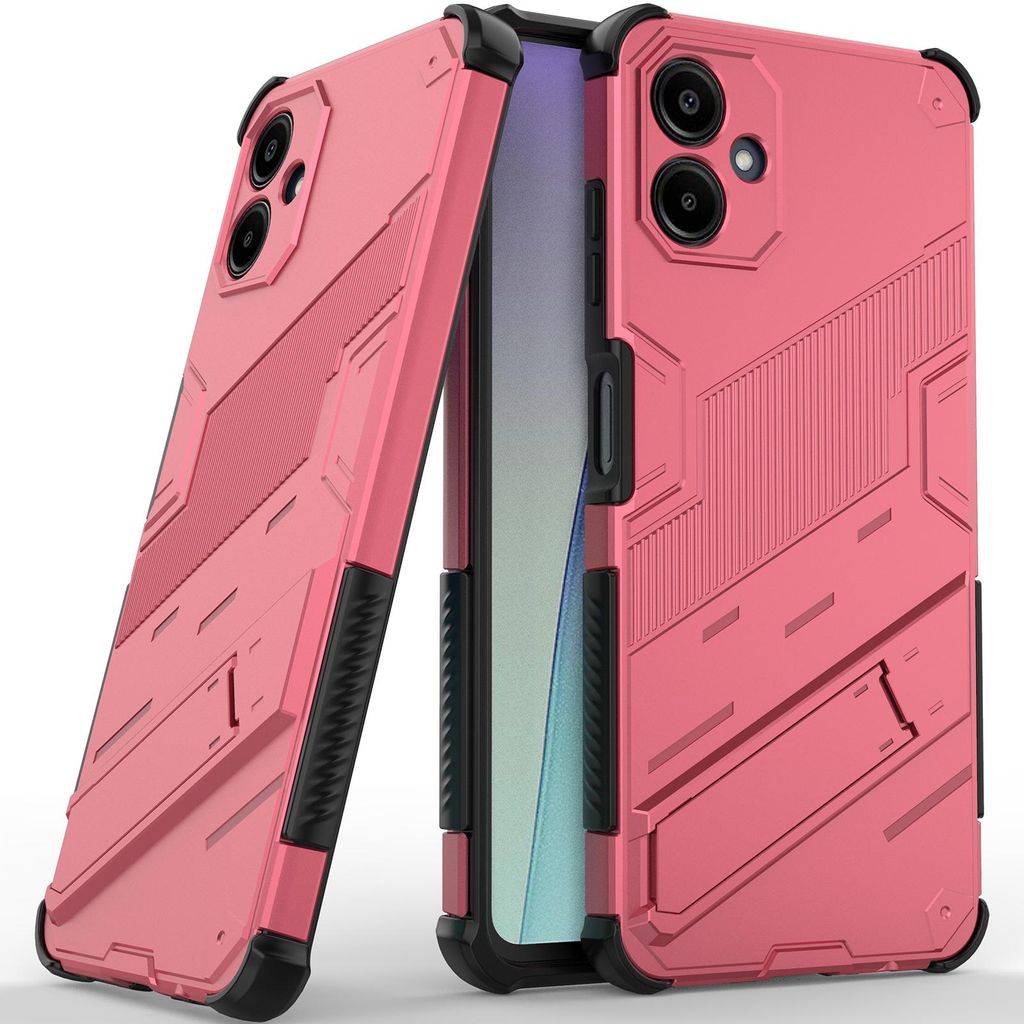 Armor Hülle für Samsung Galaxy A06 5G/4G Hybrid PC TPU Bumper Stoßfestes Schutzhülle mit Standfunktion Rosa
