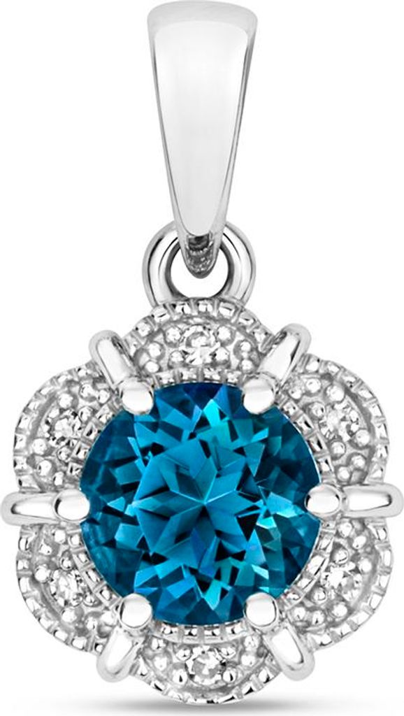 Atemberaubender 9 Karat (375) Weißgold Damen - Diamant Anhänger Brillant-Schliff HI - I1 mit London - Blautopas; TRS34900