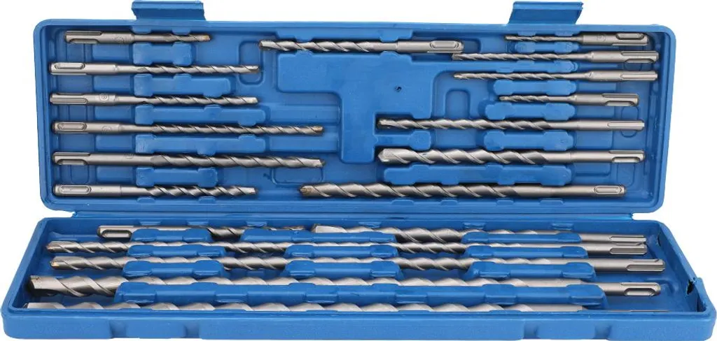 Jeu de 20 forets SDS pour marteau perforateur avec burins et coffret bleu