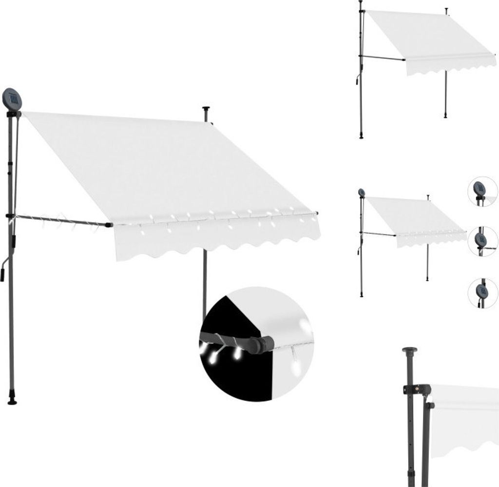 vidaXL Einziehbare Markise Handbetrieben mit LED 200 cm Creme - Markisen