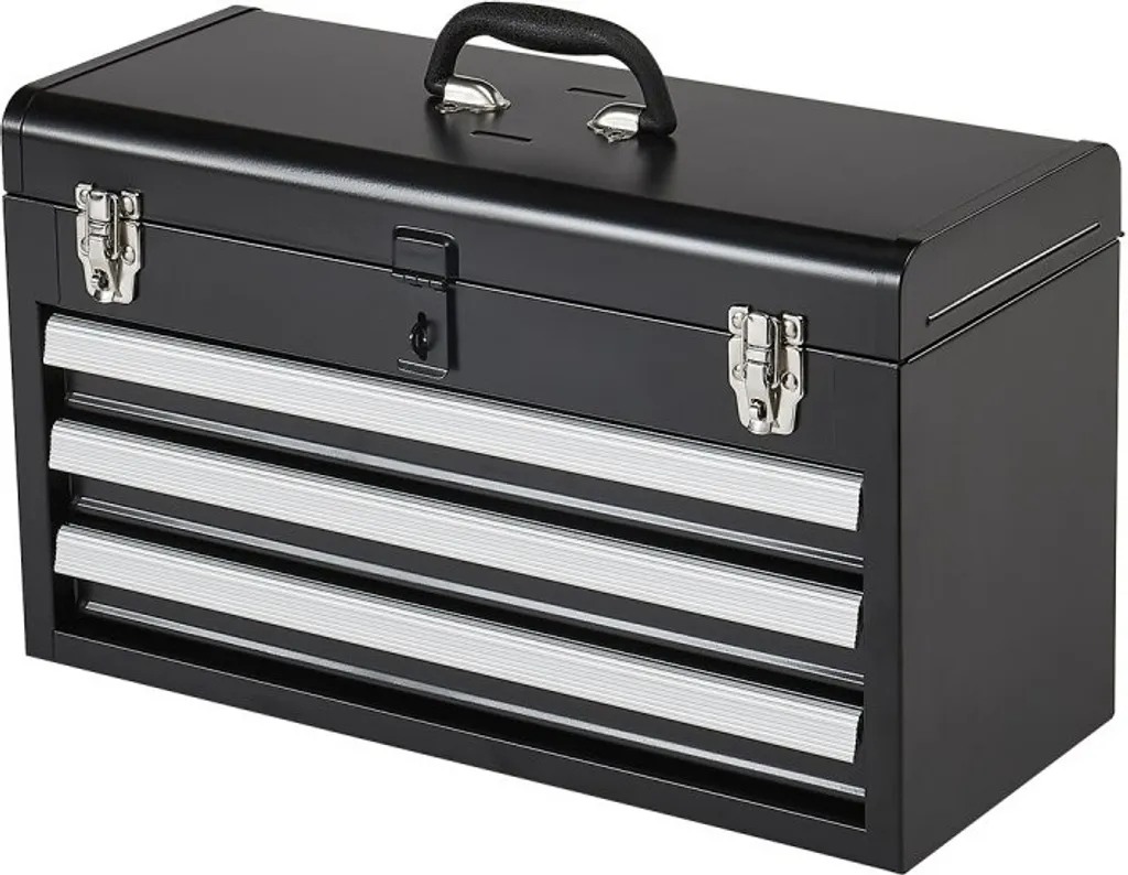 Caisse à outils avec 3 tiroirs de 520x218x304mm en acier robuste noir