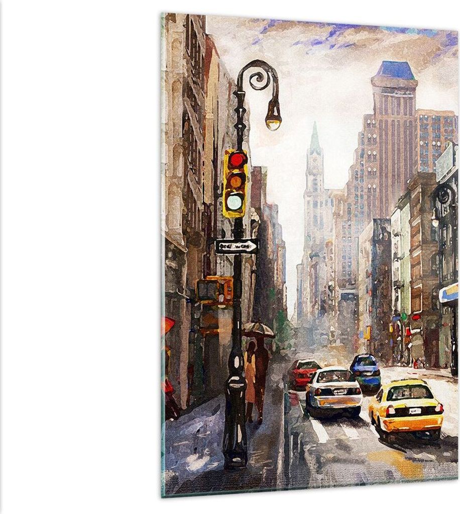 Bilder auf glas - Einteilig - New York Aquarell - 80x120cm - Glasbilder - Wandbilder - Bilder - zum Aufhängen bereit - Wanddekoration aus Glas - G...