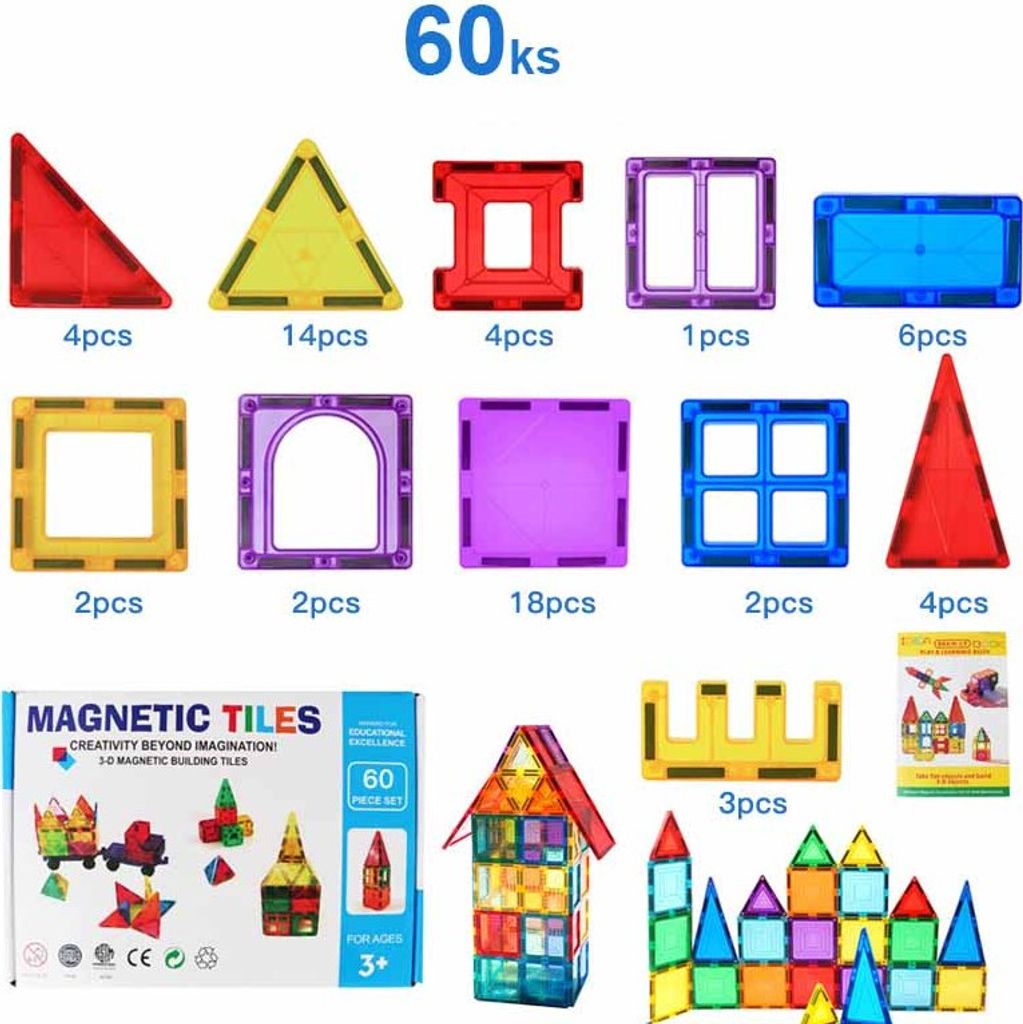 Magnetická stavebnica pre deti sada 60ks - Magnetic Tiles Obrázok produktu 13