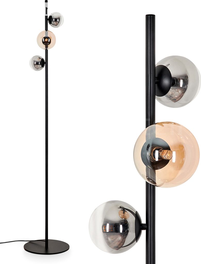 Garaguso Stehlampe aus Metall/Glas in Schwarz/Rauch/Bernstein