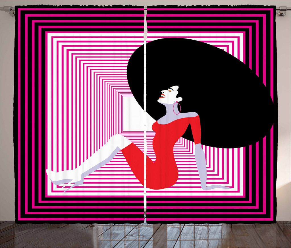 ABAKUHAUS Diva Rustikaler Gardine, Pop Art Vintage Frau, Schlafzimmer Kräuselband Vorhang mit Schlaufen und Haken, 280 x 225 cm, Mehrfarbig