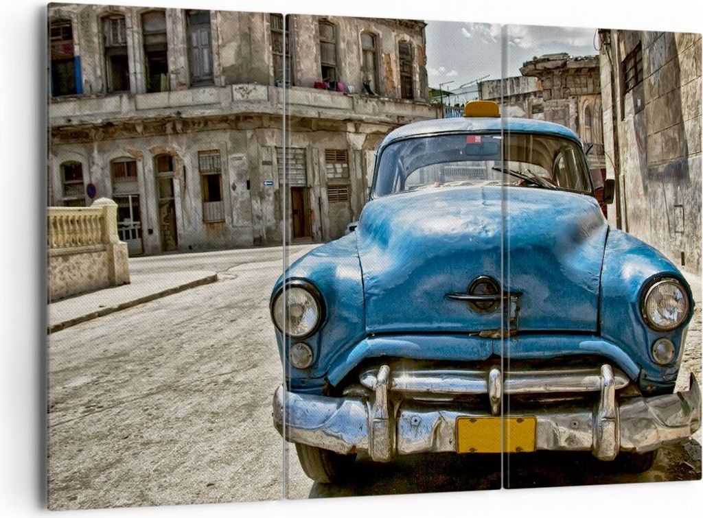 Bild auf Leinwand - Leinwandbild - Auto Retro Kuba Havanna - 165x110cm - Wand Bild - Wanddeko - Leinwanddruck - Bilder - Kunstdruck - Wanddekoratio...