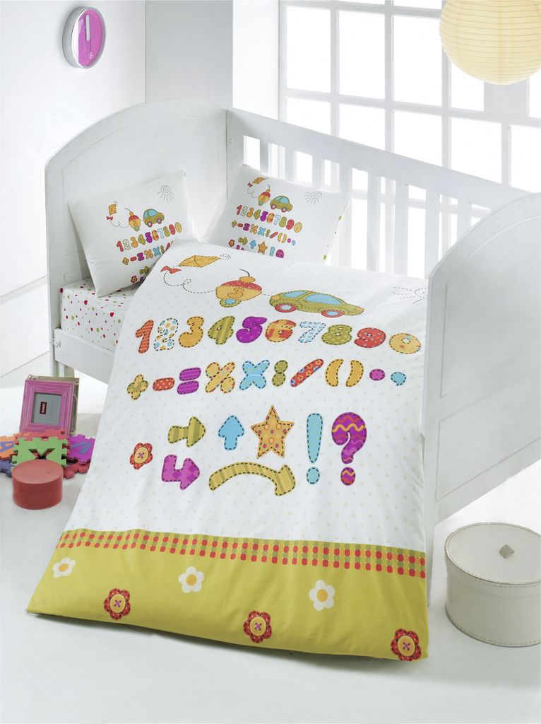 L'Essentiel Linge de Maison, Abaküs, Baby-Bettbezug-Set, Weiß, 100 x 150 cm