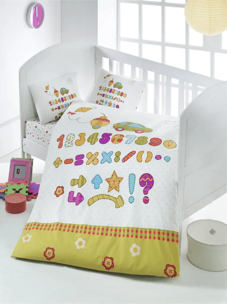 Housse de Couette Bébé Abaküs 100x150 Blanc : Sommeil Serein et Anti-Réveil