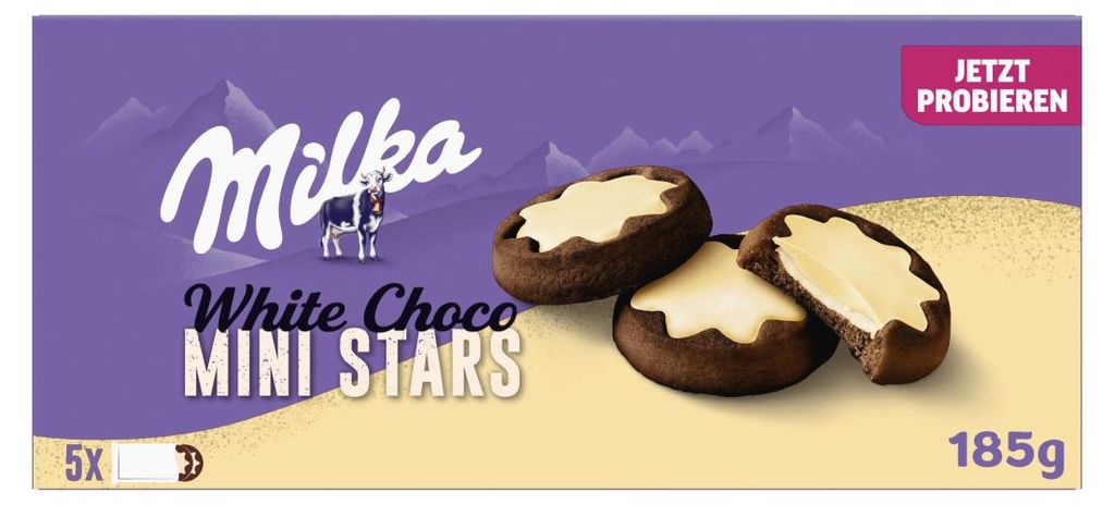 Ciasteczka kakaowe Milka Mini Stars z białym czekoladowym Zdjęcie produktu 