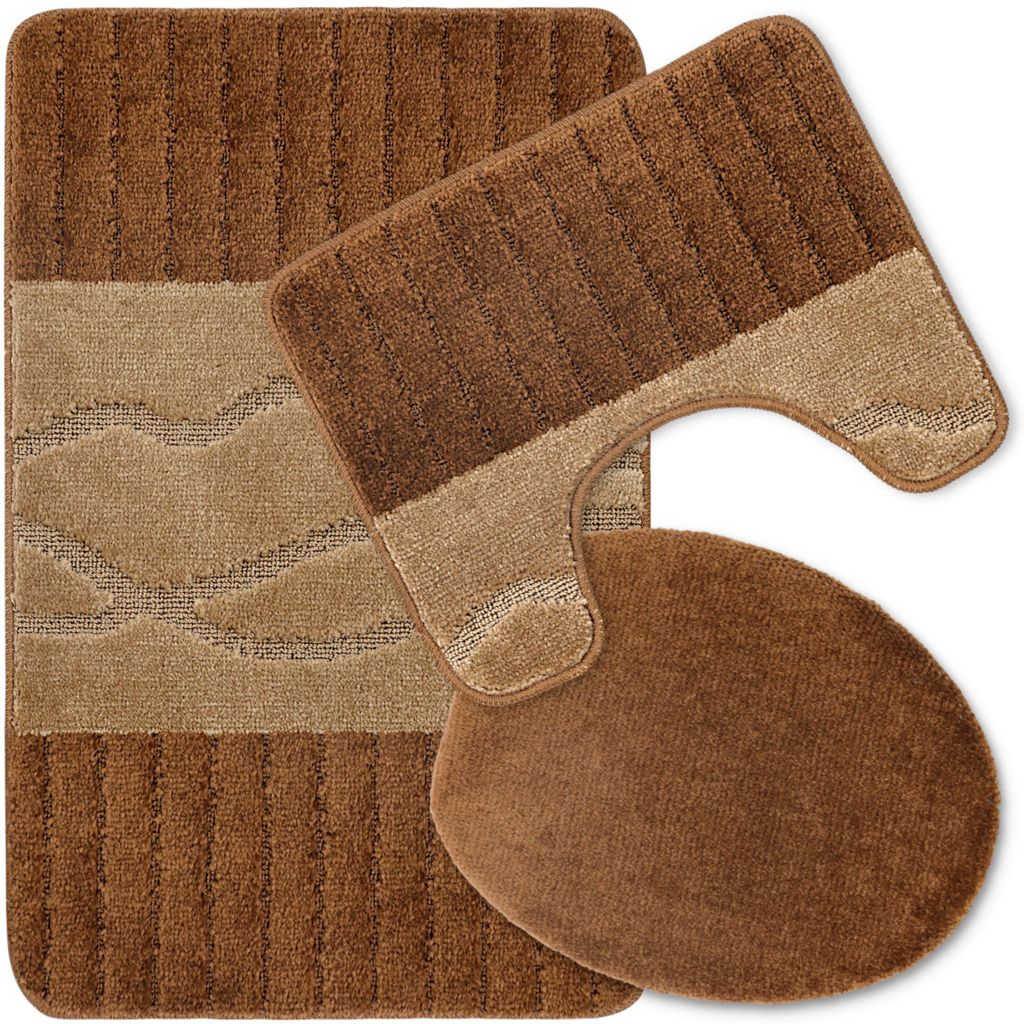 Badteppich Set 3-TLG. Braun - rutschfest & Weich, Badematte Produktbild 
