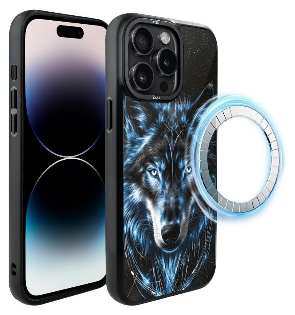 Schutzhülle für das iPhone 14 Pro Max, MagSafe-kompatibel, mattschwarze Seiten, Wolf