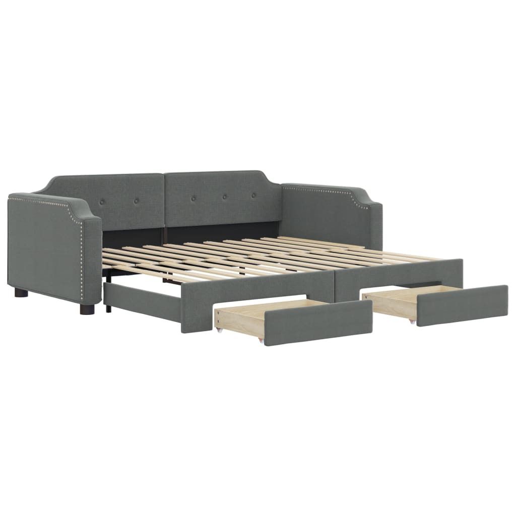 Maison Exclusive Tagesbett Ausziehbar mit Schubladen Dunkelgrau 90x200 cm Stoff