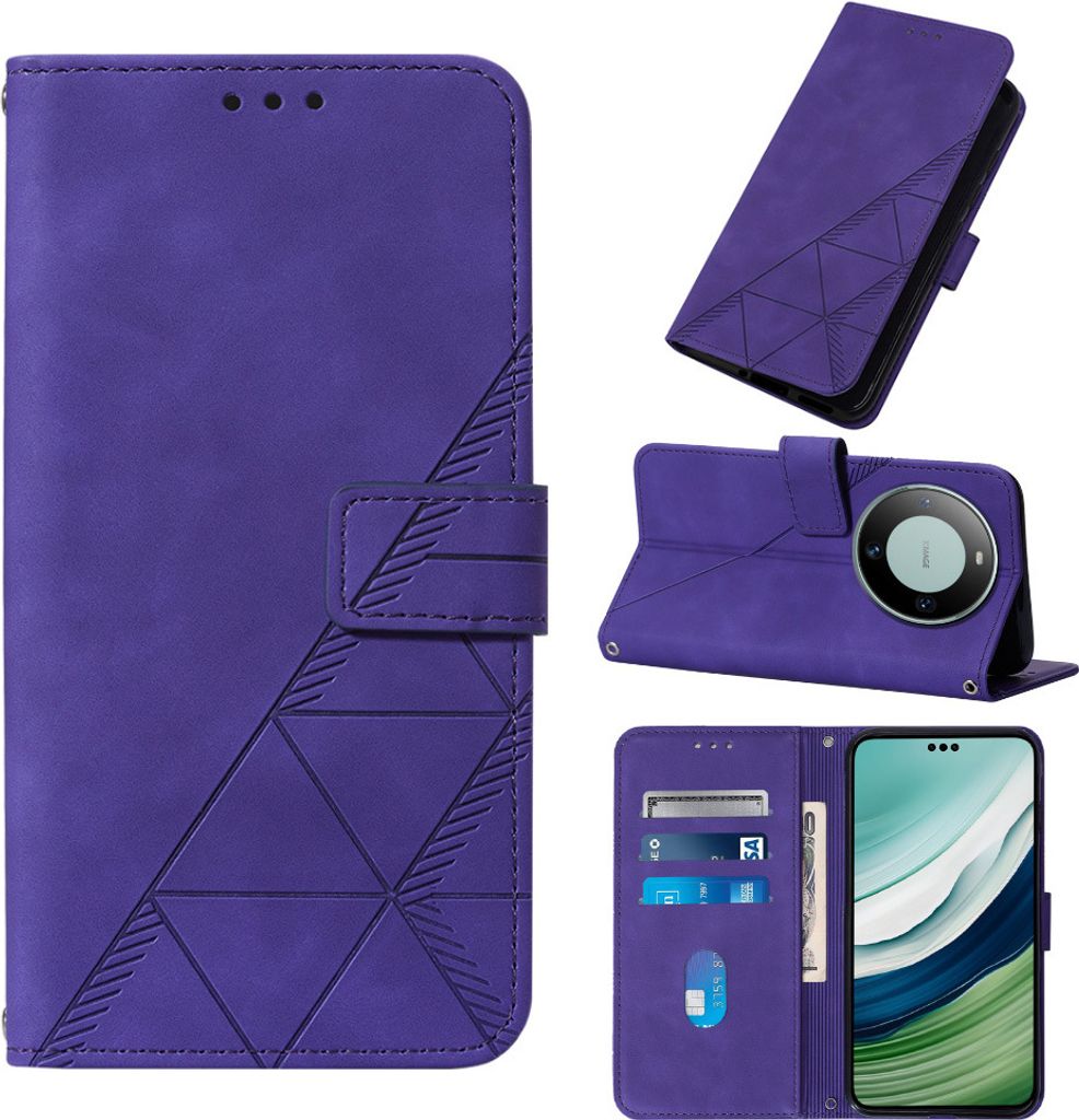 Hülle für Huawei Mate 60 Pro Prägung Flip Leder Kartenfächer Schutzhülle mit Ständer Lila