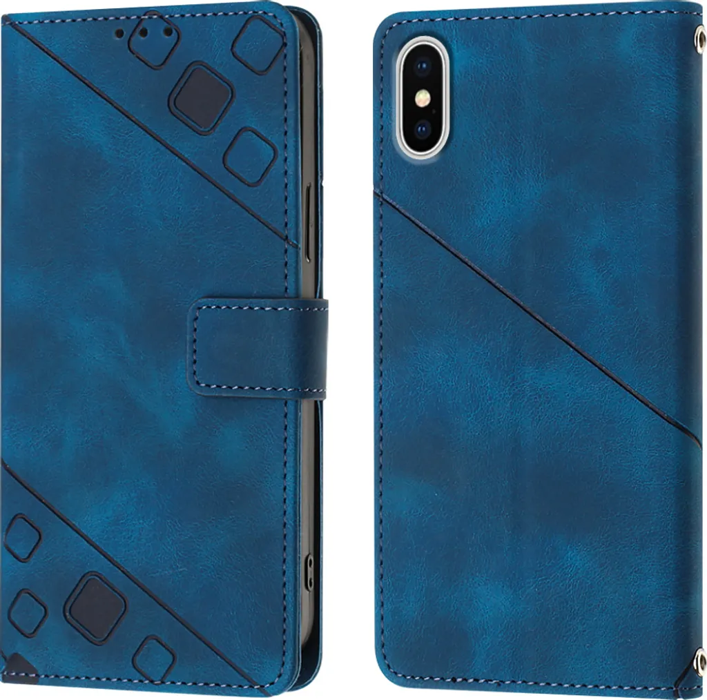 Cover Portafoglio iPhone X/XS Blu Notte - Design in Rilievo Premium