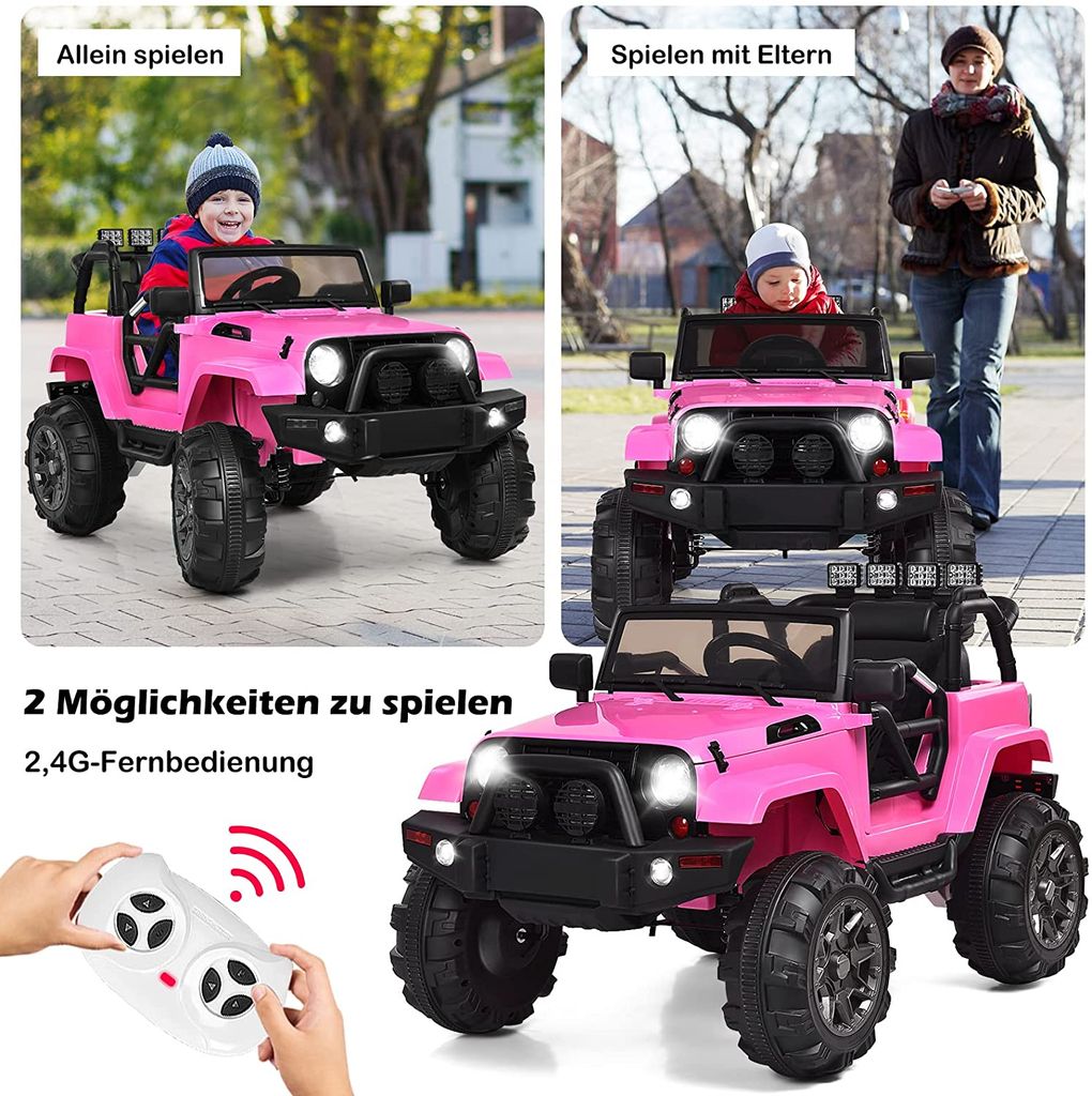 RIRICAR Elektroauto für Kinder 12V JEEP Wrangler, Schwarz, kinder  elektroauto 2 sitzer mit 2,4-GHz-Fernbedienung, Radio mit Bluetooth- und  USB-Eingang, Eva-Räder, elektrofahrzeug kinder ab 3-8 jahre