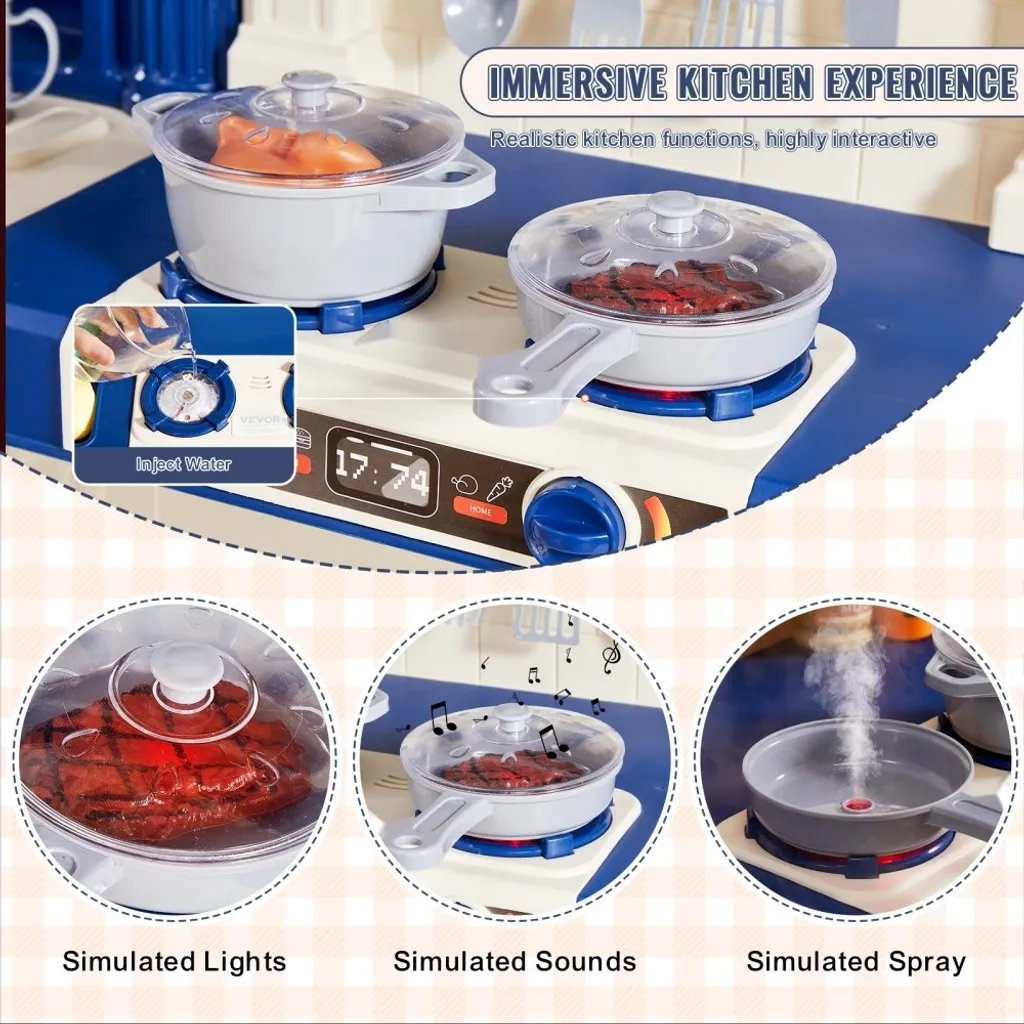 Cuisine enfant créative 3 en 1 bleue - Set complet de 74 accessoires