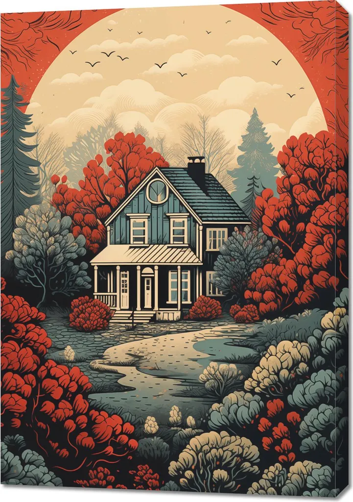 Tableau Idylle rustique 70 x 100 cm : Décoration murale champêtre chic
