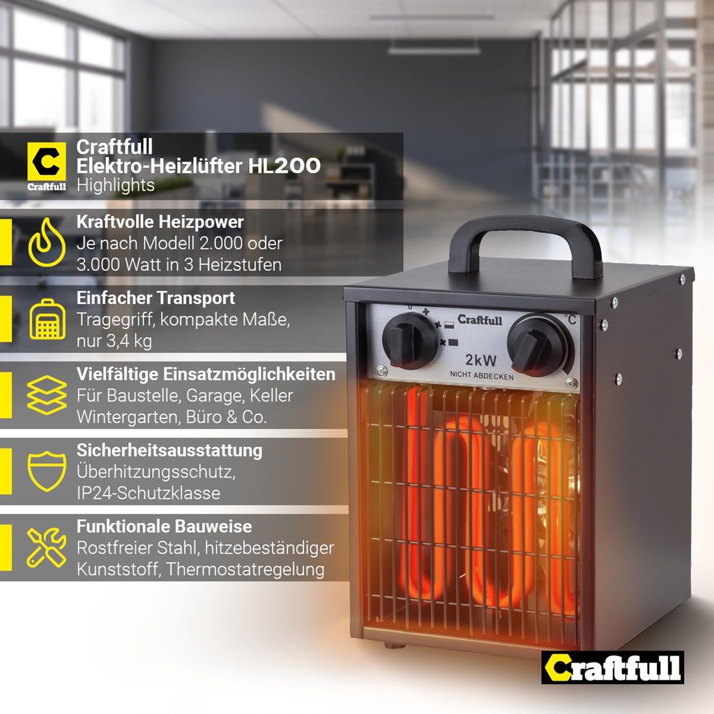 Craftfull Elektro Heizlüfter HL200 - 2000-3000 Watt - Produktbild 2