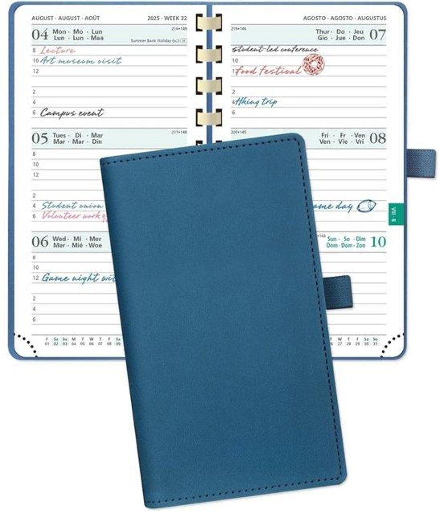 Famanu Agenda Pocket 2025 2026 Weekplanner 16,5 x 9 cm - Nachtblau mit Spiralbindung