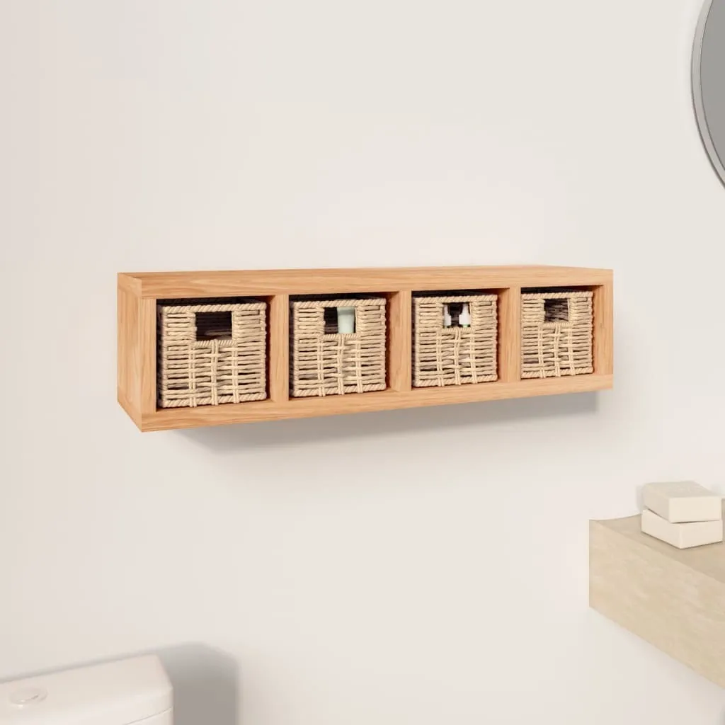 Rangement Mural Gain de Place en Noyer Massif pour Cuisine et Salle de Bain