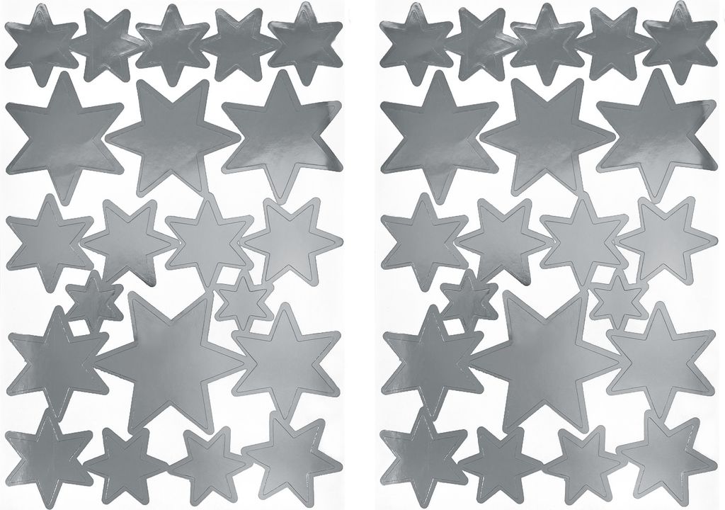 Oblique Unique 42 Sterne Sticker Stern Aufkleber für Weihnachten Weihnachtsdeko Geschenkdeko Basteln Glänzend - silber